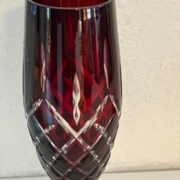 Ajka Marsala Nachtmann Bohemian Cut Crystal Ruby Red Fluted Champagne Set of 3 - Picture 4 of 12
